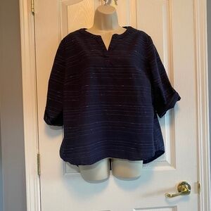 BUY 2 ITEMS & GET 1 FREE - Chico’s Navy Striped Short Sleeve Blouse Sz 12/L